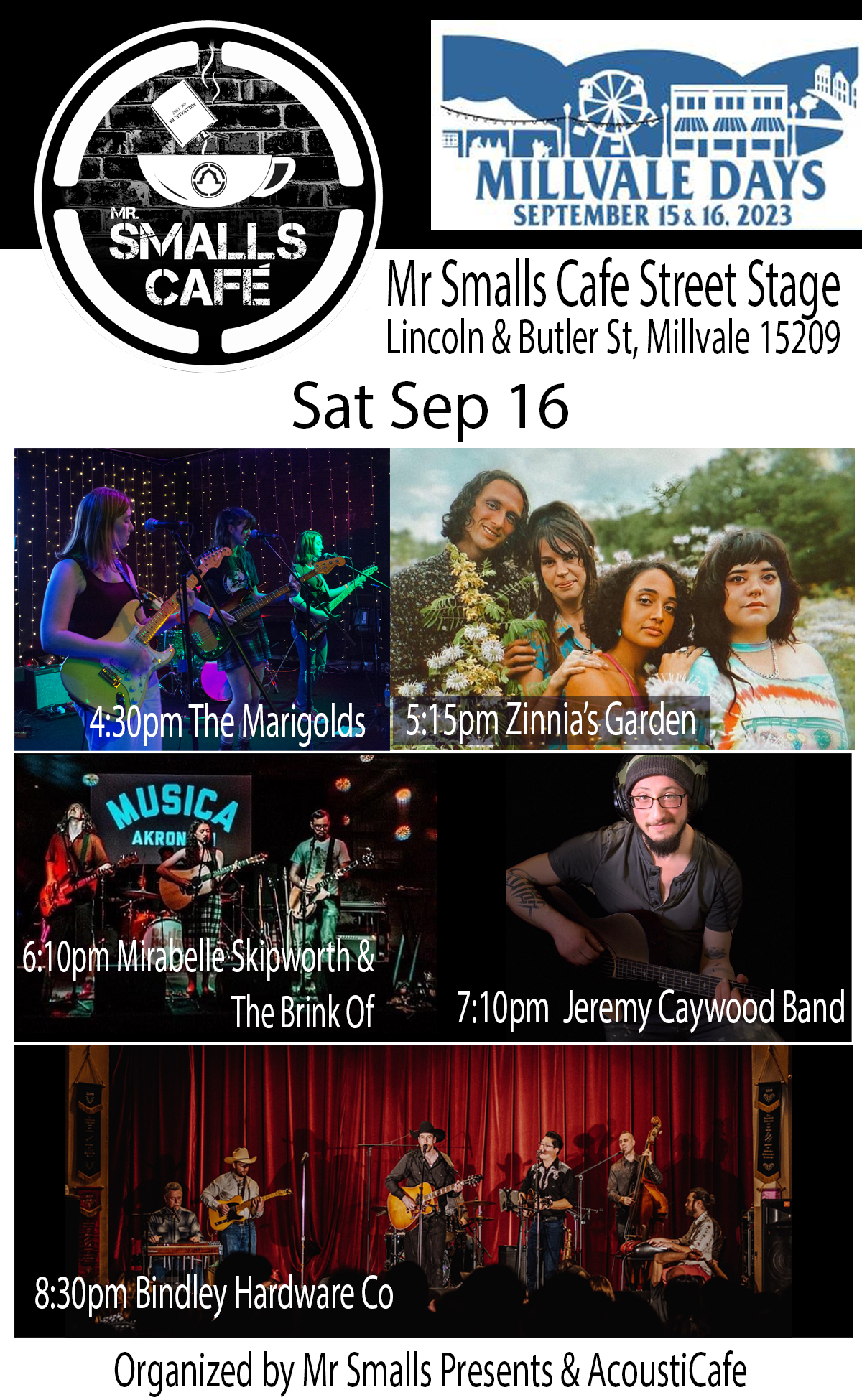 Saturday Lineup of Mr Smalls Cafe Street Stage for Millvale Days 2023